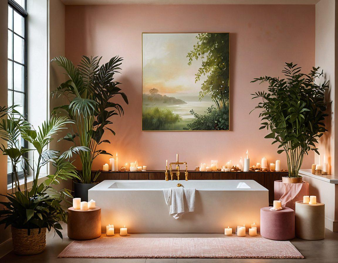 An inviting, serene wellness space adorned with soft lighting and plush textures, featuring silhouettes of relaxed individuals engaging in deep, meaningful conversations. Elements like candles, plants, and subtle hints of sensuality should enhance the atmosphere, evoking a sense of connection and exploration. The color palette should include warm tones like rose and gold, creating a soothing and intimate ambiance. painting. warm colors. soft focus.